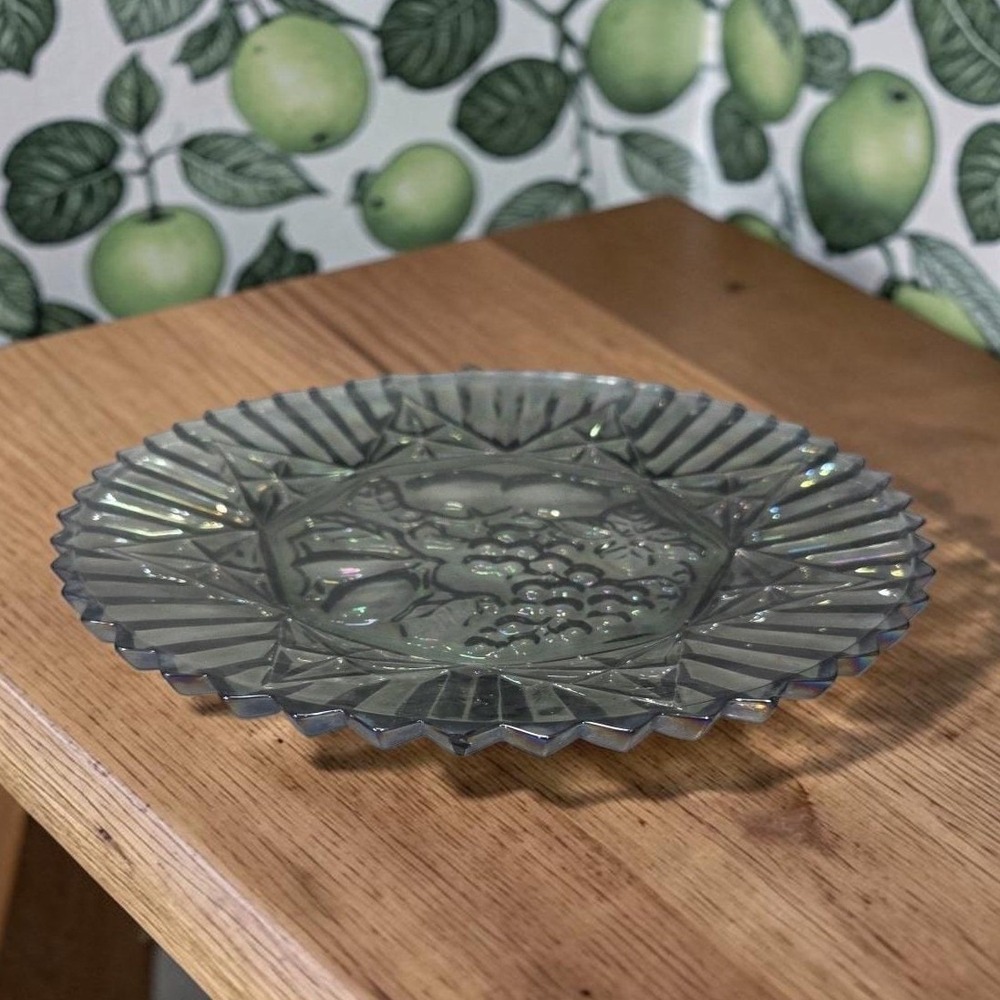 Federal Glass Carnival Smoke Serving Tray, Iridescent Fruit Plate, Centerpiece